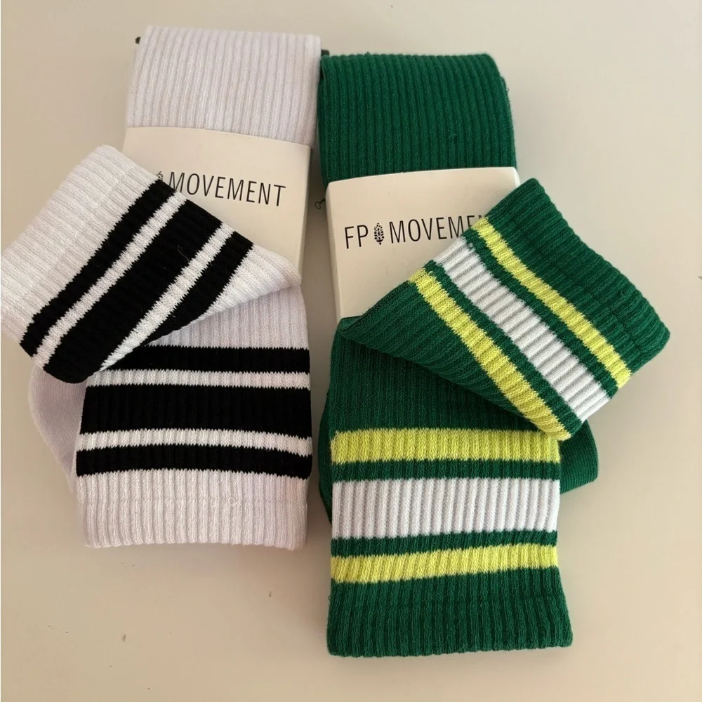 Set of 2 NWT Free People FP Movement Knee High Logo Stripe Socks